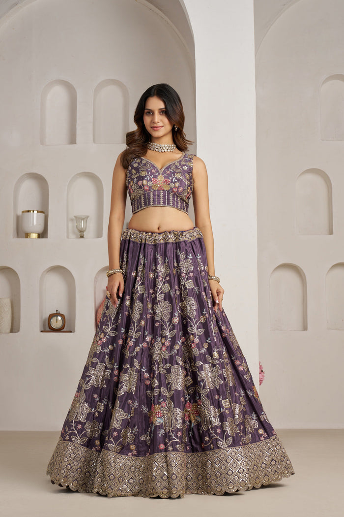 Elegant Floral Embroidered Lehenga Choli Set with Dupatta