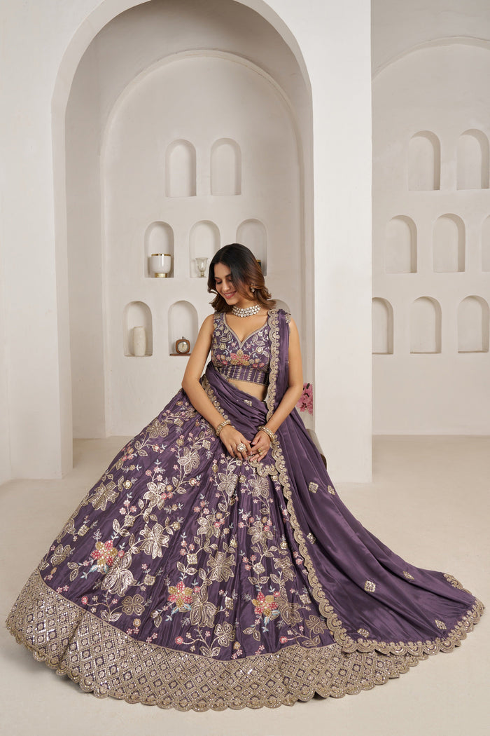 Elegant Floral Embroidered Lehenga Choli Set with Dupatta