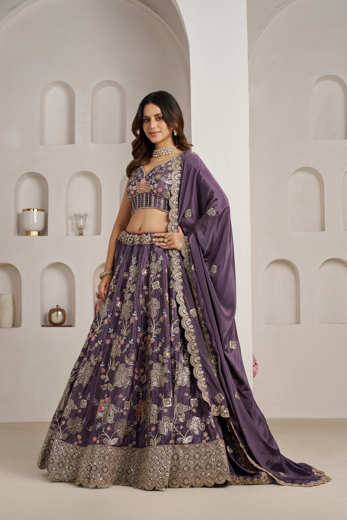 Elegant Floral Embroidered Lehenga Choli Set with Dupatta