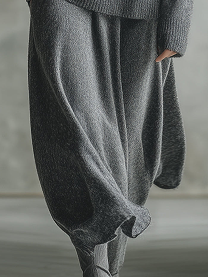 Elegant Minimalist Gray Hooded Sweater Skirt Set  - By Qivii