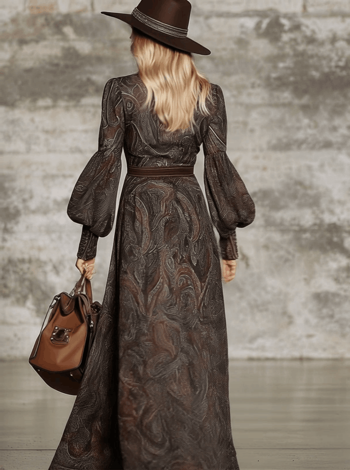 Fashion Retro Paisley Pattern Zipper Maxi Dress  - By Qivii