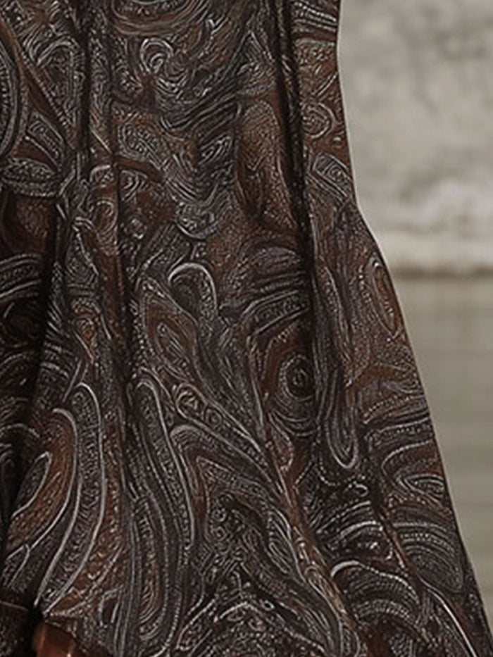 Fashion Retro Paisley Pattern Zipper Maxi Dress  - By Qivii