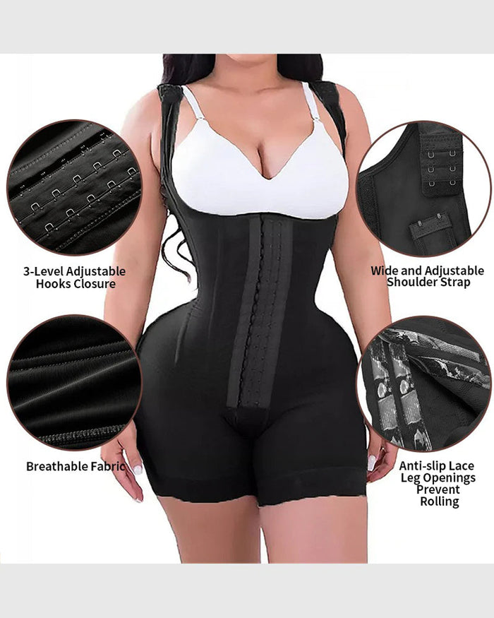 Firm Compression Tummy Control Shapewear Adjustable Bodysuit Hook and Eye Closure - By Qivii