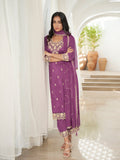 Floral and Geometric Threadwork Plum Kurta Set with Hanging Pearl Daman, Straight Pant, and Dupatta