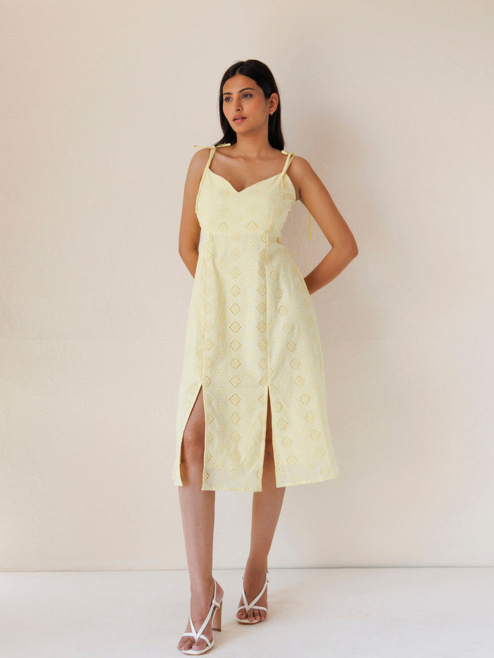 Forsythia Yellow Cotton Schiffli Dress