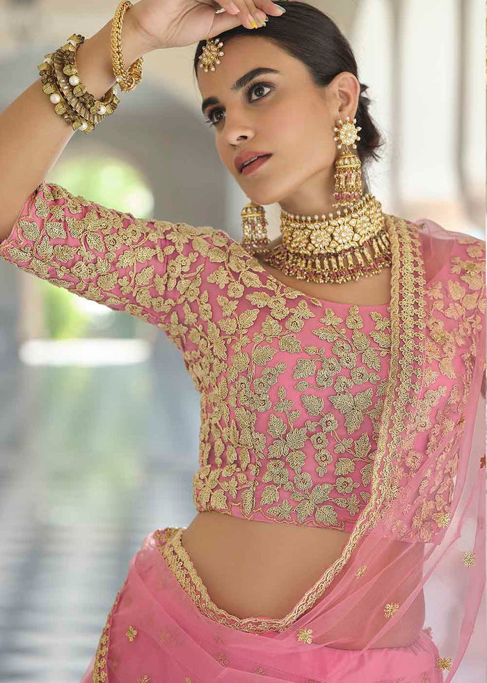 French Rose Pink Soft Net Lehenga Choli with Dori & Sequins work | Ready To Wear - qivii