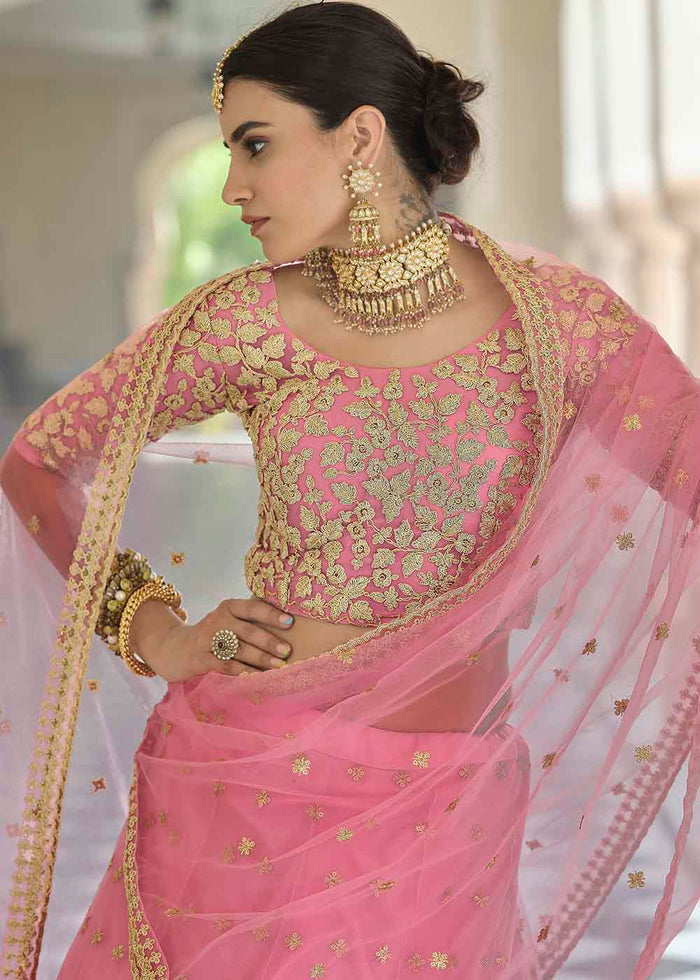 French Rose Pink Soft Net Lehenga Choli with Dori & Sequins work | Ready To Wear - qivii