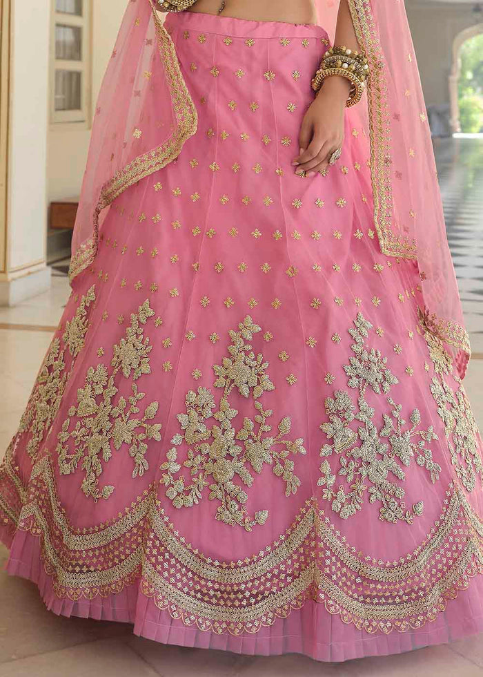 French Rose Pink Soft Net Lehenga Choli with Dori & Sequins work | Ready To Wear - qivii