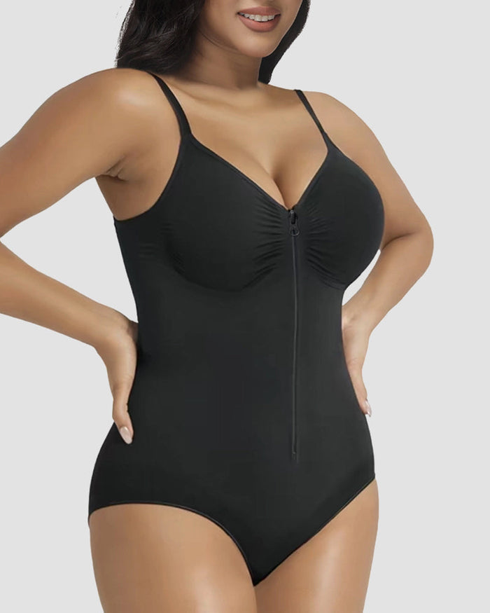 Front Zipper Tummy Control Triangle Shapewear Bodysuit  - By Qivii