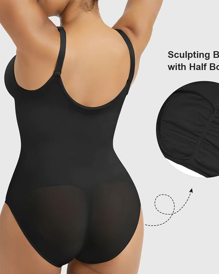 Front Zipper Tummy Control Triangle Shapewear Bodysuit  - By Qivii