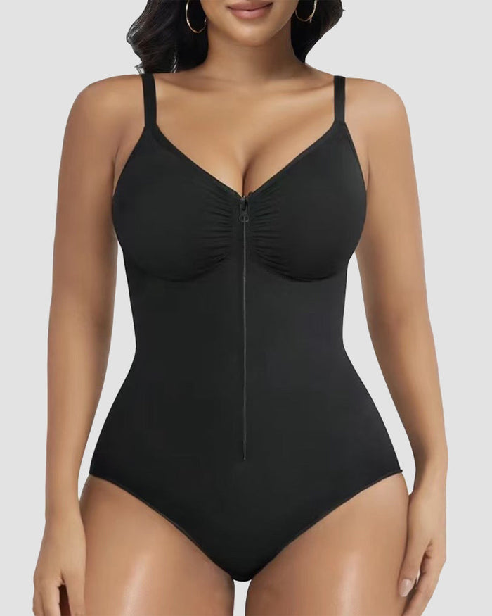 Front Zipper Tummy Control Triangle Shapewear Bodysuit  - By Qivii
