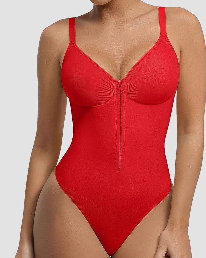 Front Zipper Tummy Control Triangle Shapewear Bodysuit  - By Qivii