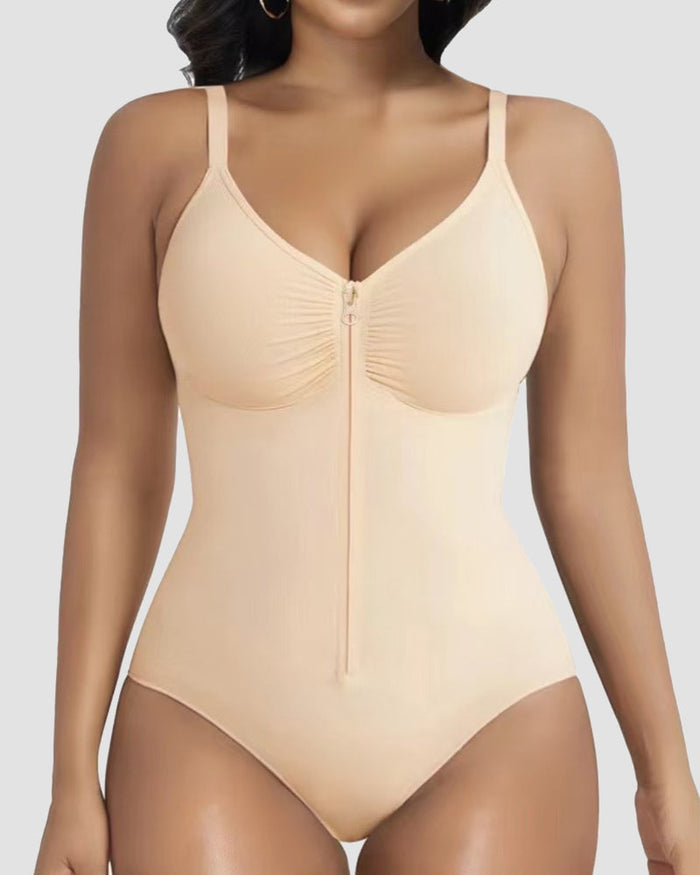 Front Zipper Tummy Control Triangle Shapewear Bodysuit  - By Qivii