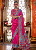 Fuchsia Pink Silk Saree With Luxury Print And Glory Finish - qivii