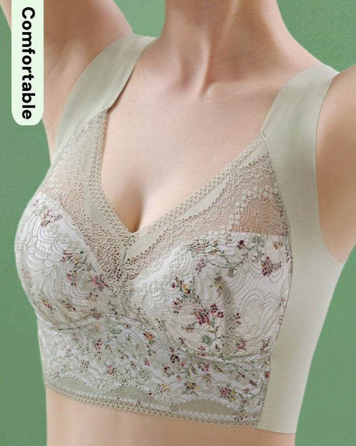 Full Coverage Elegant Floral Lace Push up Wireless Bra  - By Qivii
