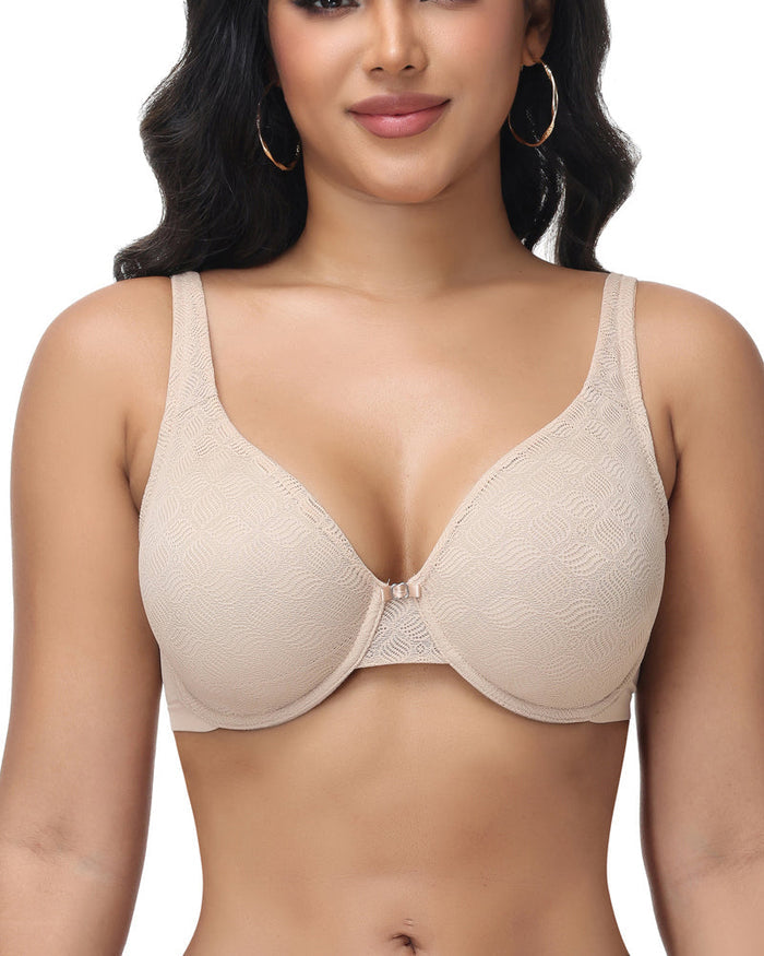 Full Coverage Underwire Non Padded Lace Bra - By Qivii