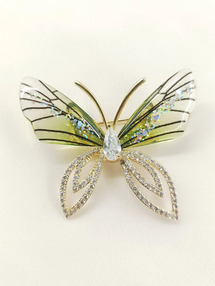Gamini Green Butterfly Brooch