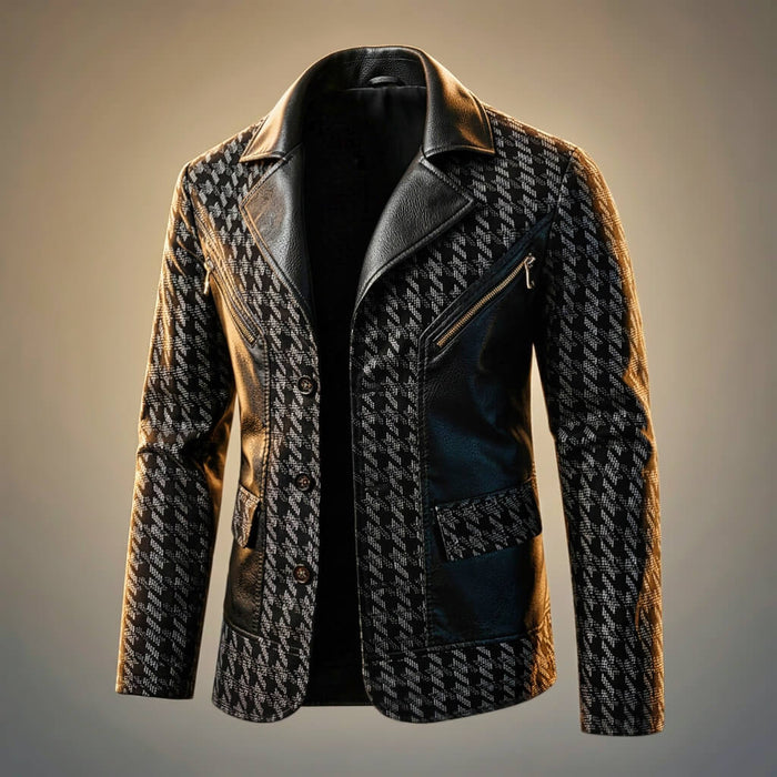 Giorgio Houndstooth Leather Blazer  - By Qivii