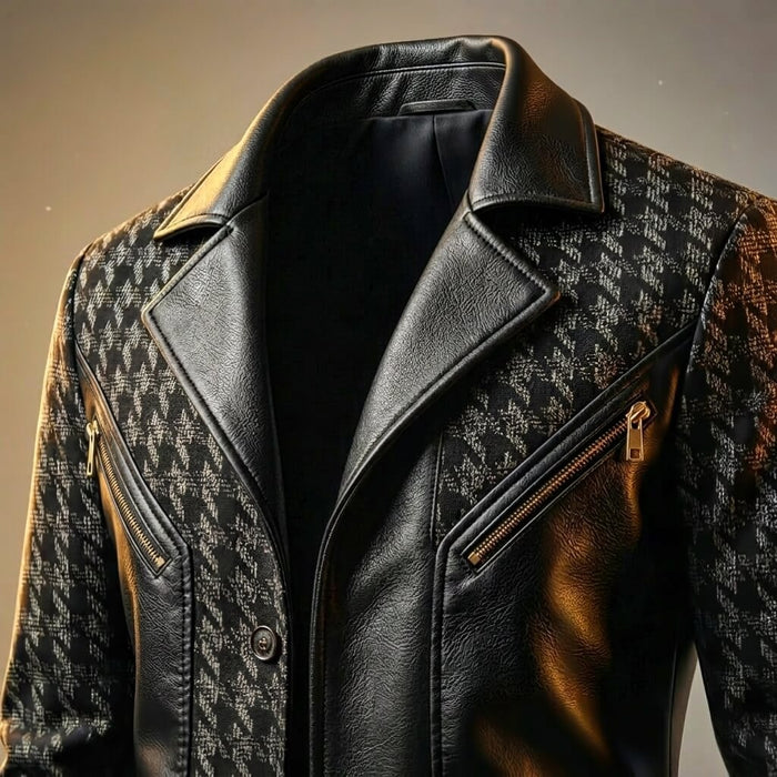 Giorgio Houndstooth Leather Blazer  - By Qivii