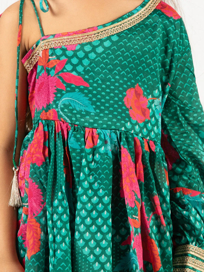 Girl's' Green Kurta Palazzo Set