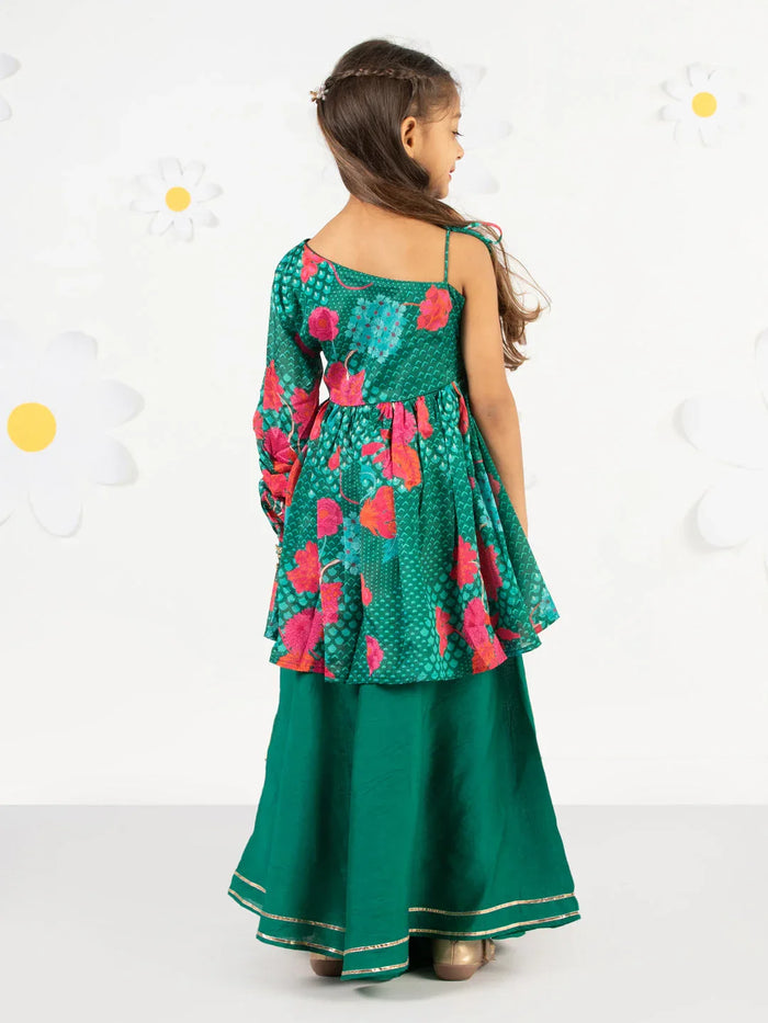 Girl's' Green Kurta Palazzo Set