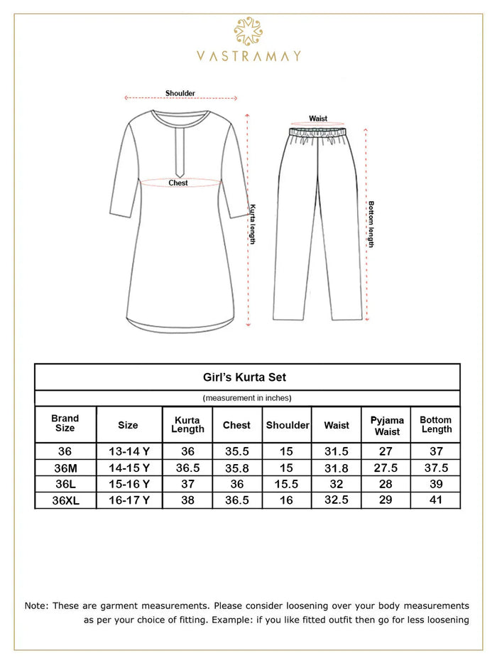 Girl's' Multicolor-Base Kurta Pant Set