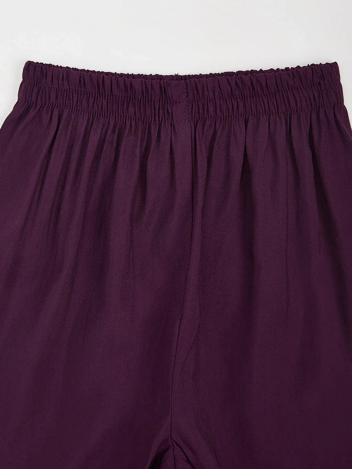 Girl's' Purple Kurta Set With Dupatta