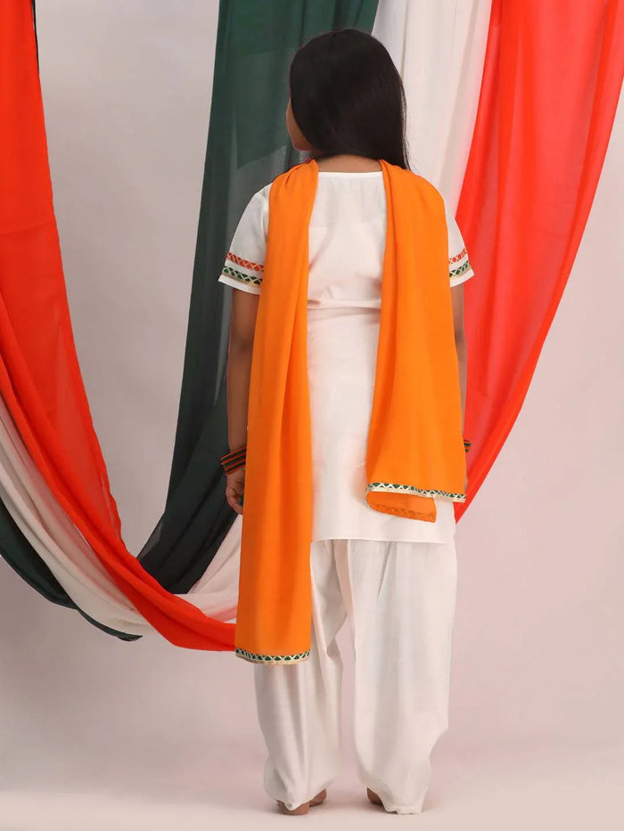 Girl's Republic Day Special White Kurta Salwar Set