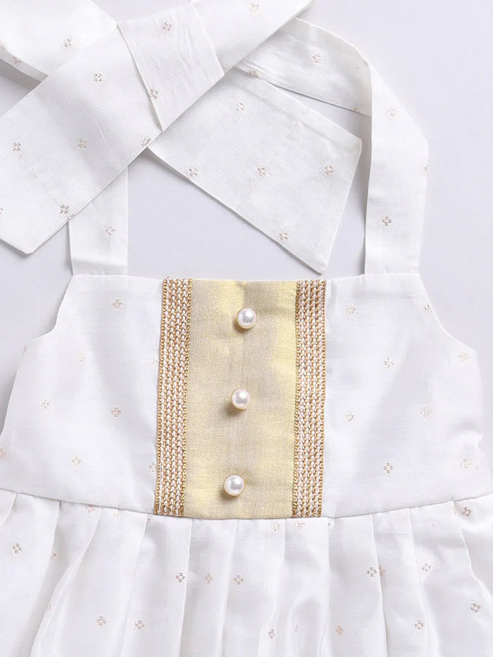 Girl's' White Frock, Shoe And Head Band