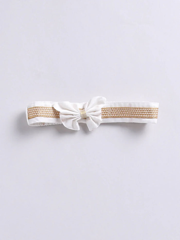 Girl's' White Frock, Shoe And Head Band