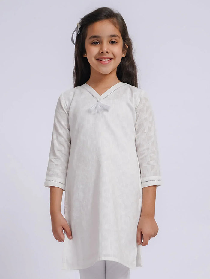 Girl's' White Only Kurta