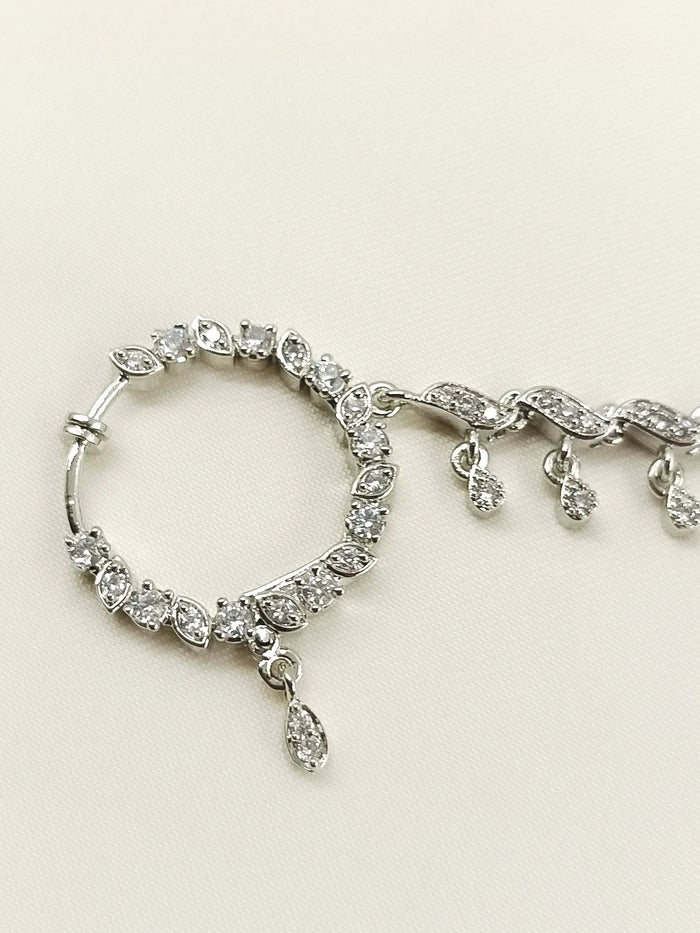 Gitika White American Diamond Nath