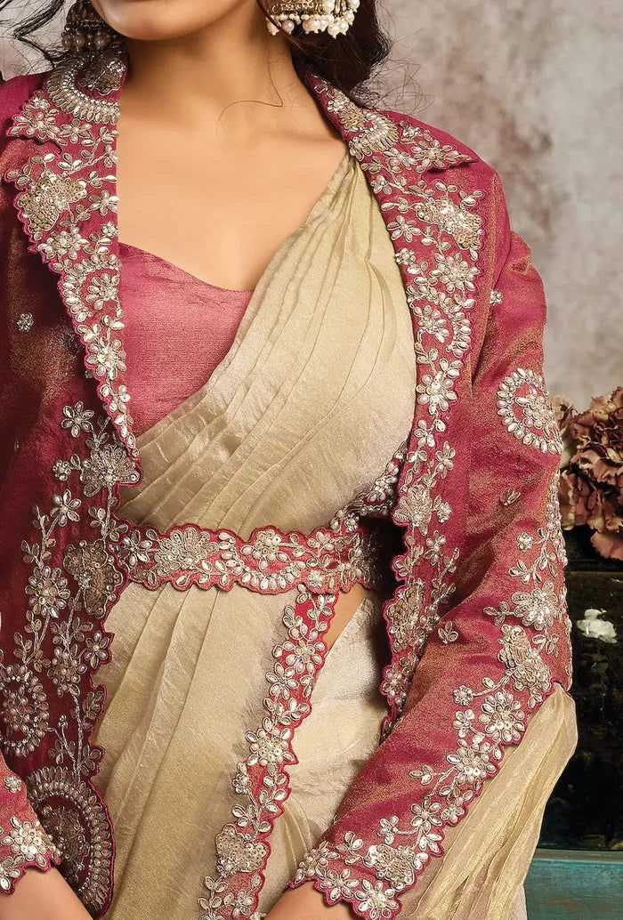 Golden Beige Ready To Wear Saree