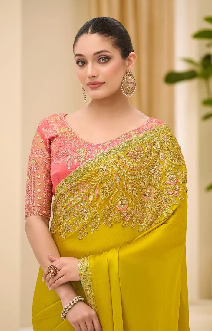 Golden Yellow Georgette Party wear Saree