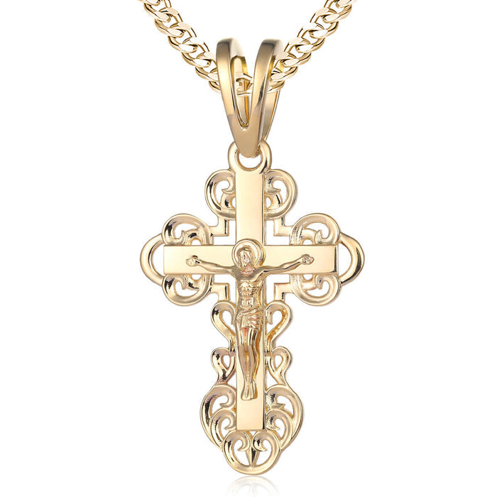 Greek Floral Design Micro Crucifix