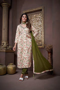 Green Handwork Kurta Set with Pant & Dupatta - qivii