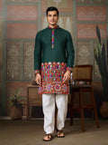Green Multi Thread And Real Mirror Work Kurta Set For Navratri