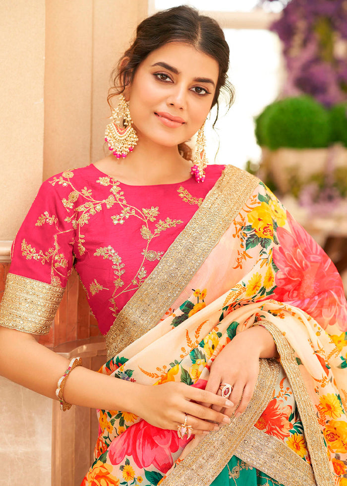 Green & Pink Art Silk Lehenga Choli with Thread, Zari,Dori & Sequins work | Ready To Wear - qivii