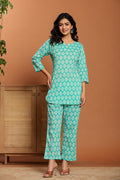 Green Printed Cotton Co- Ord Set