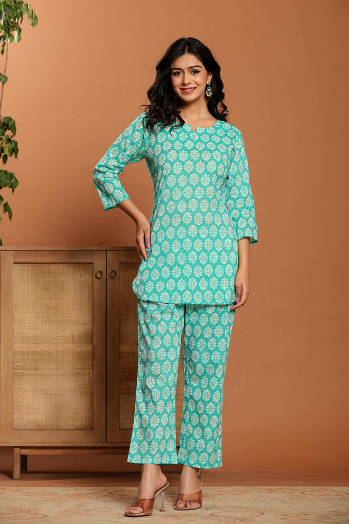 Green Printed Cotton Co- Ord Set
