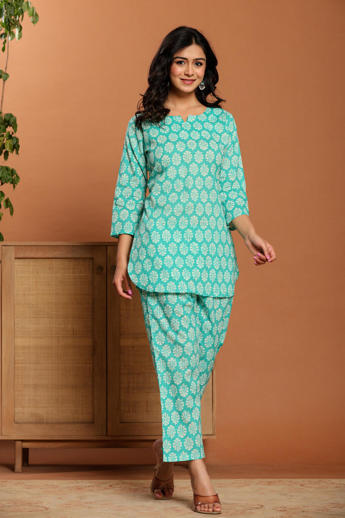 Green Printed Cotton Co- Ord Set