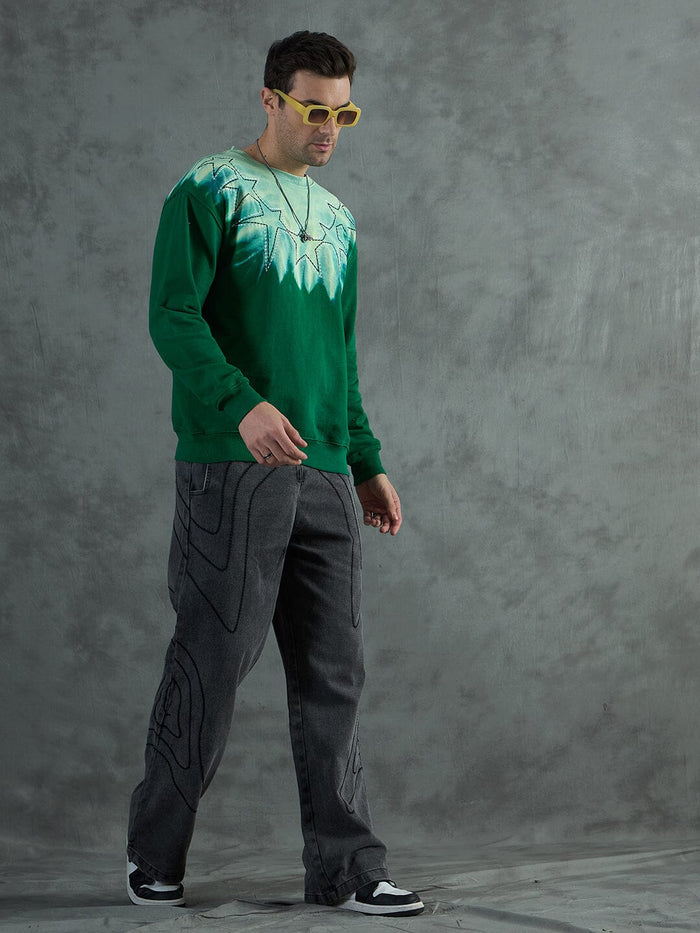 Green Star Embroidery Ombre Sweatshirt