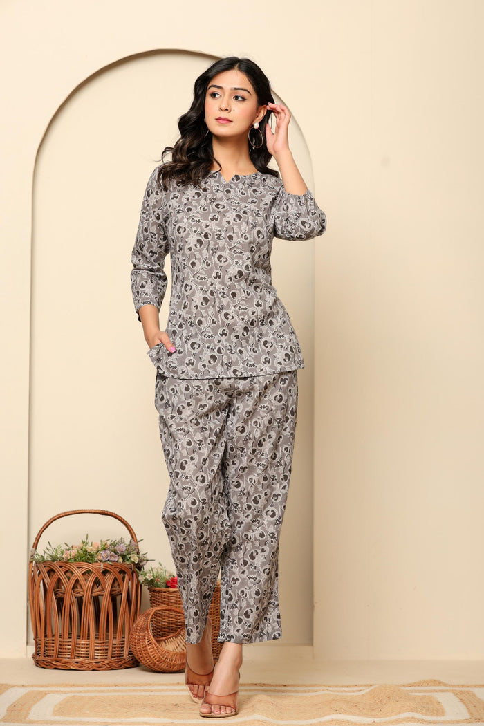 Grey Printed Cotton Co- Ord Set