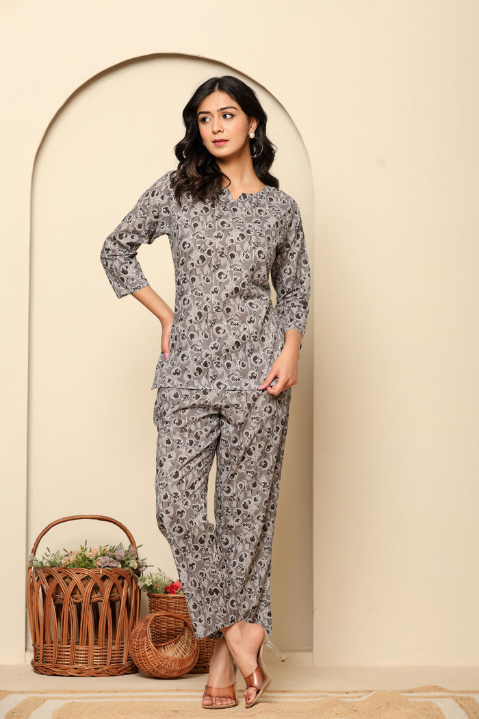 Grey Printed Cotton Co- Ord Set