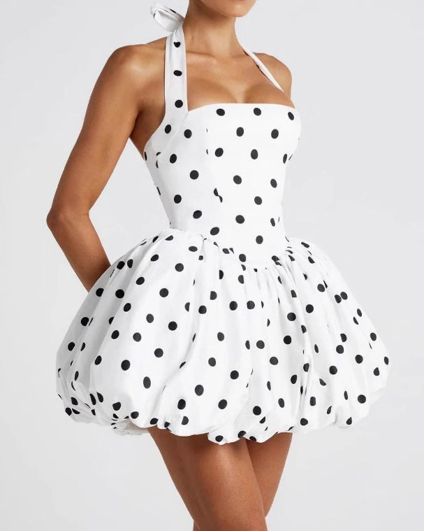 Halter Polka Dot Bubble Mini Dress  - By Qivii