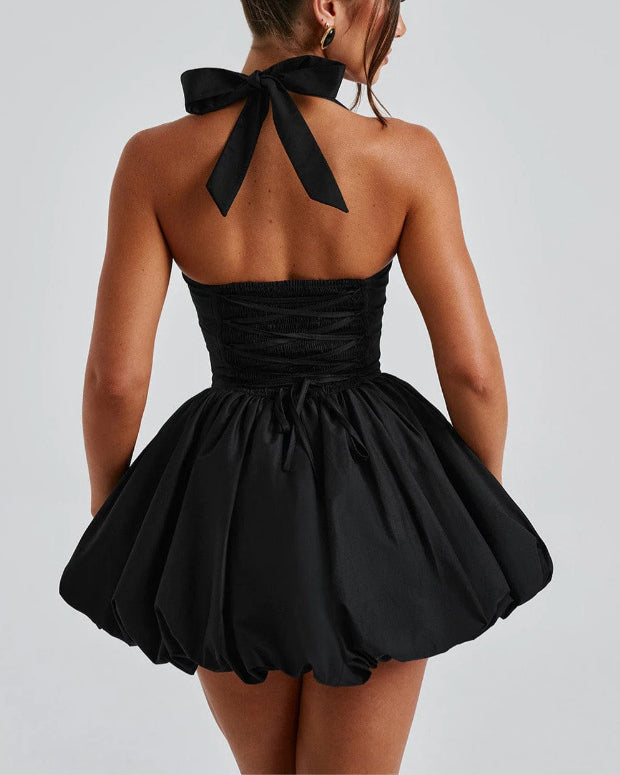 Halter Polka Dot Bubble Mini Dress  - By Qivii