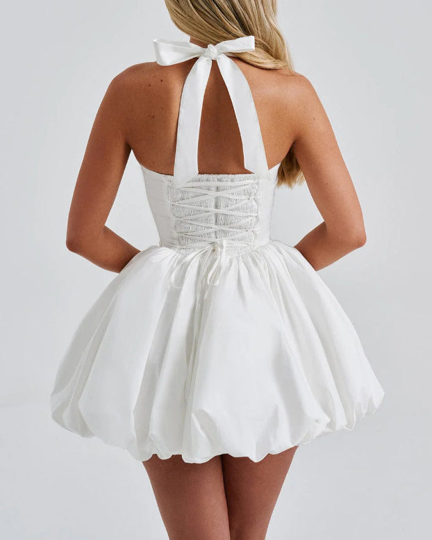 Halter Polka Dot Bubble Mini Dress  - By Qivii
