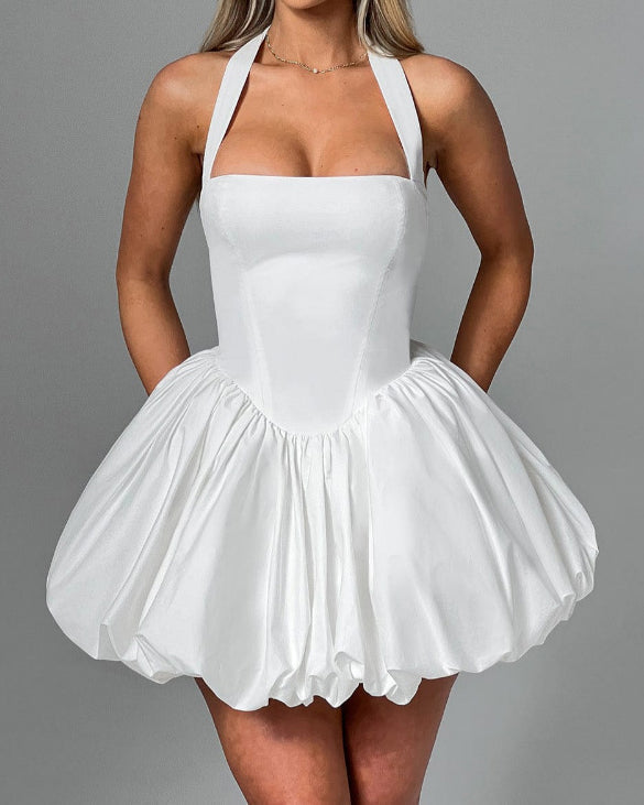 Halter Polka Dot Bubble Mini Dress  - By Qivii