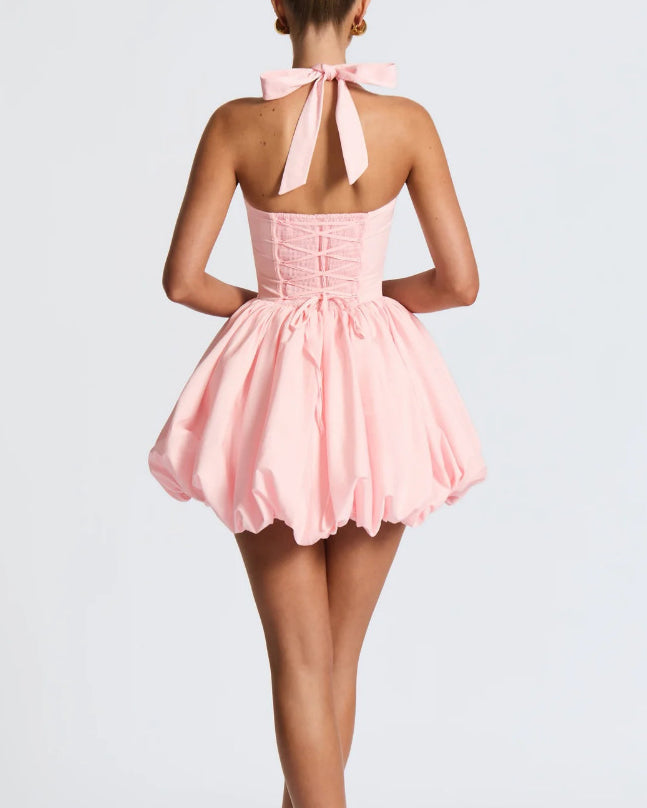 Halter Polka Dot Bubble Mini Dress  - By Qivii