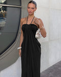 Halter Tie Back Built-in Bra Maxi Dress with Pockets  - By Qivii